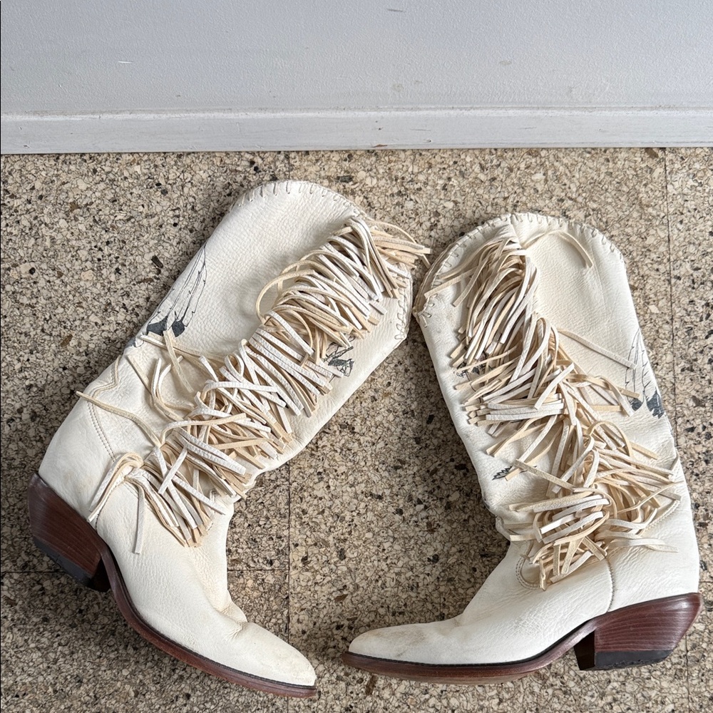 Zodiac Cream Fringe Heeled Boots
